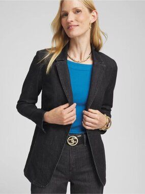 NWT Chico's Black Stretch Denim Single Button Blazer Jacket 2.5 US 14